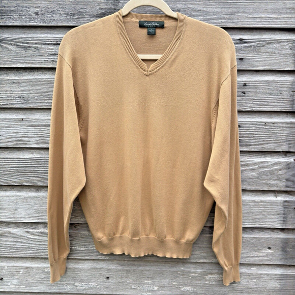 Vintage Brooks Brothers Golf V-Neck Sweater Men L Gold Preppy Academia Heritage - Picture 8 of 10